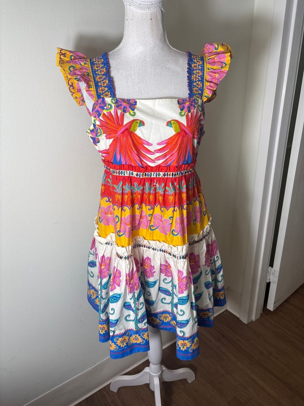 Farm Rio Multicolor Tropical Cotton Sleeveless Mini Dress Sz M